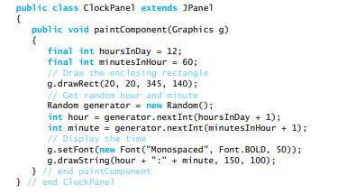 The following code displays a digital clock within a panel: Divide this code into two general...