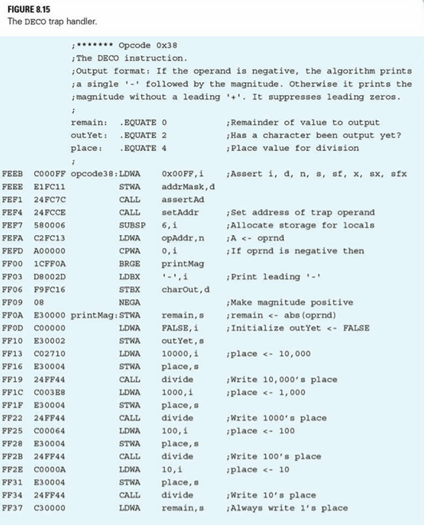 The program in Exercise 4 runs with an input of 37. For Figure 8.15, the DECO trap handler, state...-3