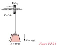 Figure P 3.24 shows an object whose mass is 50 lb attached to a rope wound around a pulley. The...