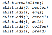 What grocery list results from the following sequence of ADT list operations? In mathematics, a set...