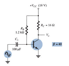 Calculate the input and output power for the circuit of Fig. 35. The input signal results in a base...