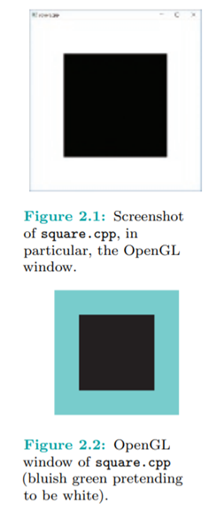 Run square.cpp. Visit the book’s website www.sumantaguha.com for a guide how to install OpenGL and...