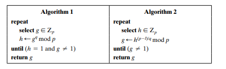 Consider the problem of creating domain parameters for DSA. Suppose we have already found primes p...-1