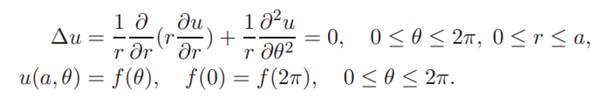 The steady state temperature distribution u(r, ?) of an insulated disk satisfies the partial...-1