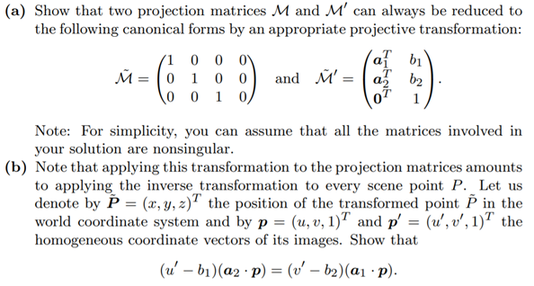 We derive in this exercise a method for computing minimal parameterization of the fundamental matrix...-1