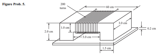 By taking a central flux path, estimate the inductance of the sensor shown in Figure Prob. 5 (a) for...