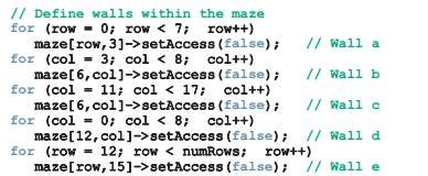 A wall is a cell with the access property set to false. Figure 13-20 shows the maze with five walls...-2