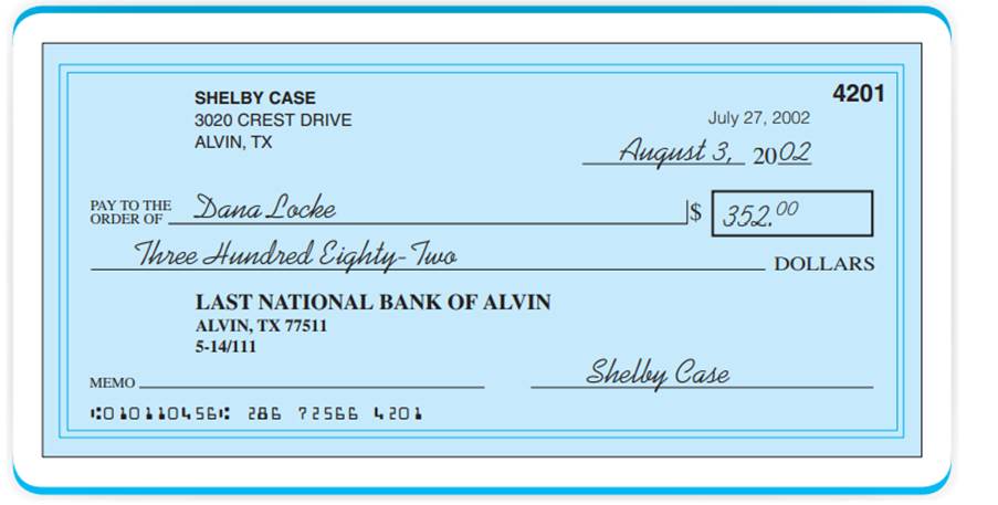 In the prior question, who are the drawer, drawee, and payee of this check?