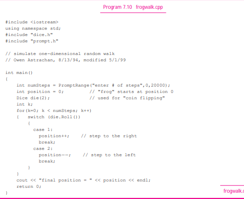 Modify Program 7.10, frogwalk.cpp, to keep track of all the locations that are visited more than...