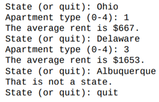 On the book website is a CSV file named rents.csv that contains the average monthly rents for studio...