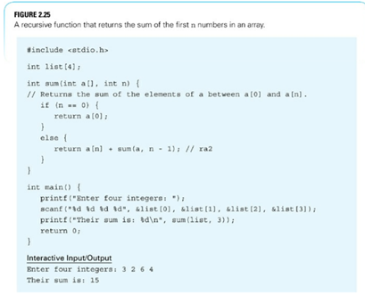 The function sum() in Figure 2.25 is called for the first time by the main program. From the second...