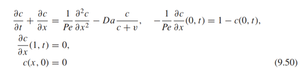 The transient reaction and diffusion in a packed bed with axial dispersion is governed by the...-2