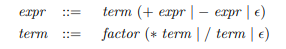 Extend the parser for arithmetic expressions to support subtraction and division, based upon the...