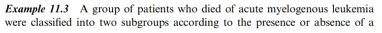 Data are shown in Table 11.3 for two groups of patients who died of acute myelogenous leukemia (see...-1