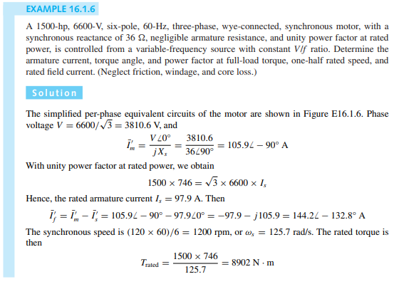 Consider the motor of Example 16.1.6 in the text. (a) Determine the armature current and power...-1