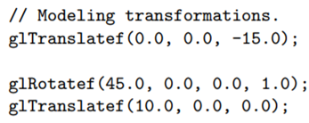 Apply three modeling transformations by replacing the modeling transformations block of box.cpp...-2