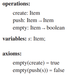 Given the following algebraic specification: type Item imports Boolean show that the initial and...