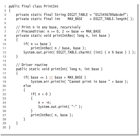 The printInt method shown in Figure may incorrectly handle the case where N = Long.MIN_VALUE....