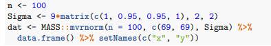 Now repeat exercise 1, but this time make the correlation between x and y larger by changing Sigma...-1