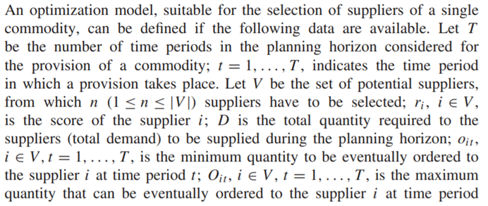 Use the supplier selection model formulated in Problem 4.9 to solve the following problem....-2