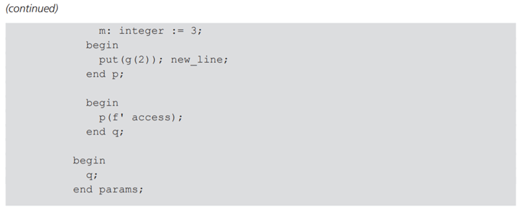 The following Ada program contains a function parameter. (a) Draw the stack of activation records...-2