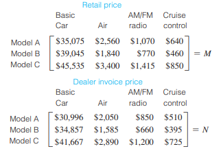 Markup. An import car dealer sells three models of a car. The retail prices and the current dealer...