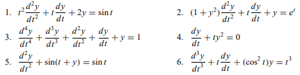 Q1: In each of Problems 1 through 6 determine the order of the given differential equation; also...-1