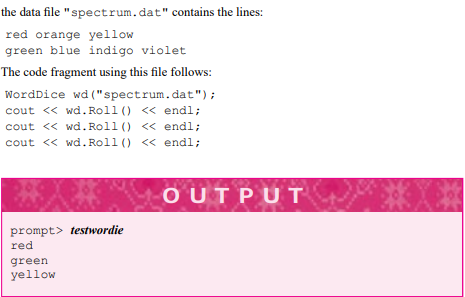 Create a class WordDice similar to the class from the previous exercise, but with a constructor that...