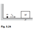 A ball of mass m and initial speed v0 bounces back and forth between a fixed wall and a block of...