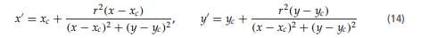 Write a routine to implement point inversion, Equation 14, for a specified circle and a set of point...