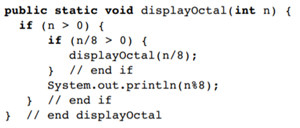 Consider the following method that converts a positive decimal number to base 8 and displays the...-1