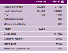 Given the following information, calculate (a) closing book inventory, (b) cost value of closing...