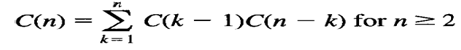 The sequence of Catalan numbers is defined recursively by C(O) = 1 C(1) = 1 Compute the values of...