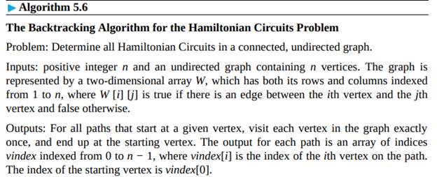 Modify the Backtracking algorithm for the Hamiltonian Circuits problem (Algorithm 5.6) so that it...-1