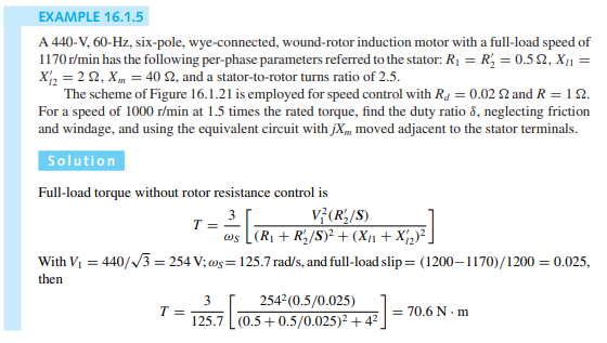 Consider the induction motor drive of Example 16.1.5 in the text. Compute the motor speed...-1