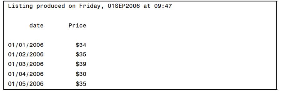 Use PROC PRINT to list the first five observations from data set Stocks. Use the system macro...