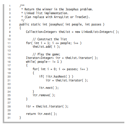 Use the results in Exercise to write an algorithm that returns the winner of an N-player Josephus...