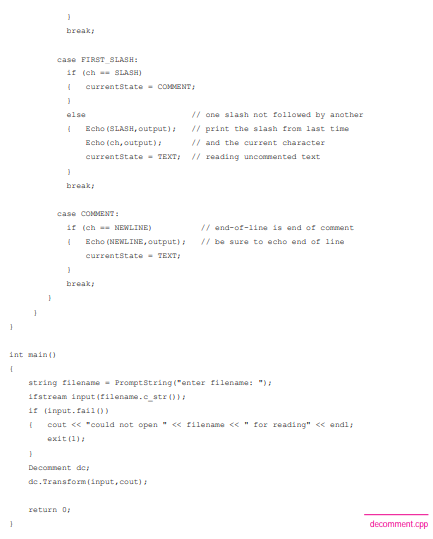 Modify decomment.cpp, Program 9.7, so that removed comments are output to a separate file. Use...-3