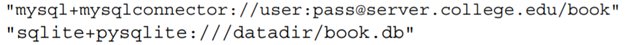 The reading explains a generalized MySQL connection string, and a generalized SQLite construction...