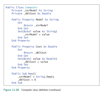 The Computer class defy nation is shown in Figure 11-26. Write a Dim statement that uses the default...-1