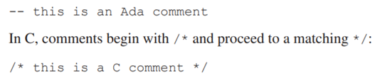 Two contrasting viewpoints on the declaration of comments in a programming language are represented...