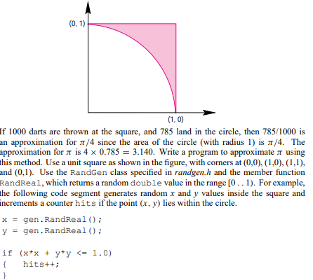 A reasonable but rough approximation of the mathematical constant p can be obtained by simulating...