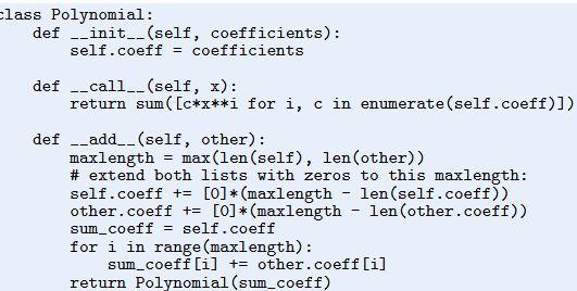 Go through this alternative implementation of class Polynomial from page 365 and explain each line...