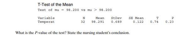 Temperature of Surgical Patients A nursing student suspects that the mean temperature of surgical...-2