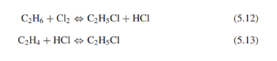 Ethyl chloride is manufactured in an integrated process; see Figure 5.13 (Stirling, 1984, p. 72)....-1