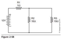 Solve for the following values shown in Figure 2-58: A. Voltage dropped across R1 B. Voltage dropped...