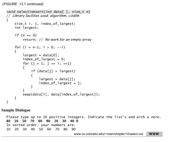 The selection sort function in Figure 13.1 on page 633 sorts integers into increasing order. How...-2