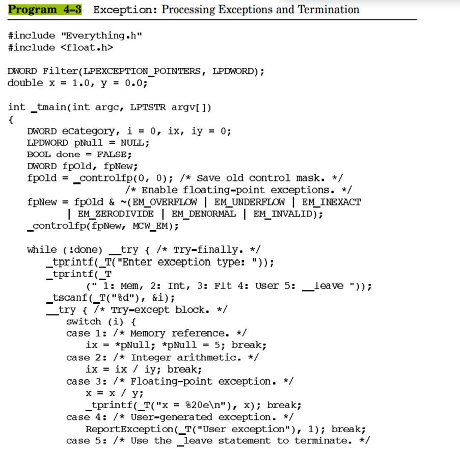 Extend Program 4–3 by generating memory access violations, such as array index out of bounds and...-1