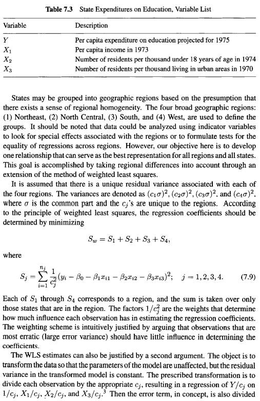 Using the Education Expenditure Data in Table 7.2, fit a linear regression model relating Y to the...-4