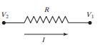 In a DC electrical circuit, Ohm’s law relates the voltage drop V2 - V1 across a resistor to a...